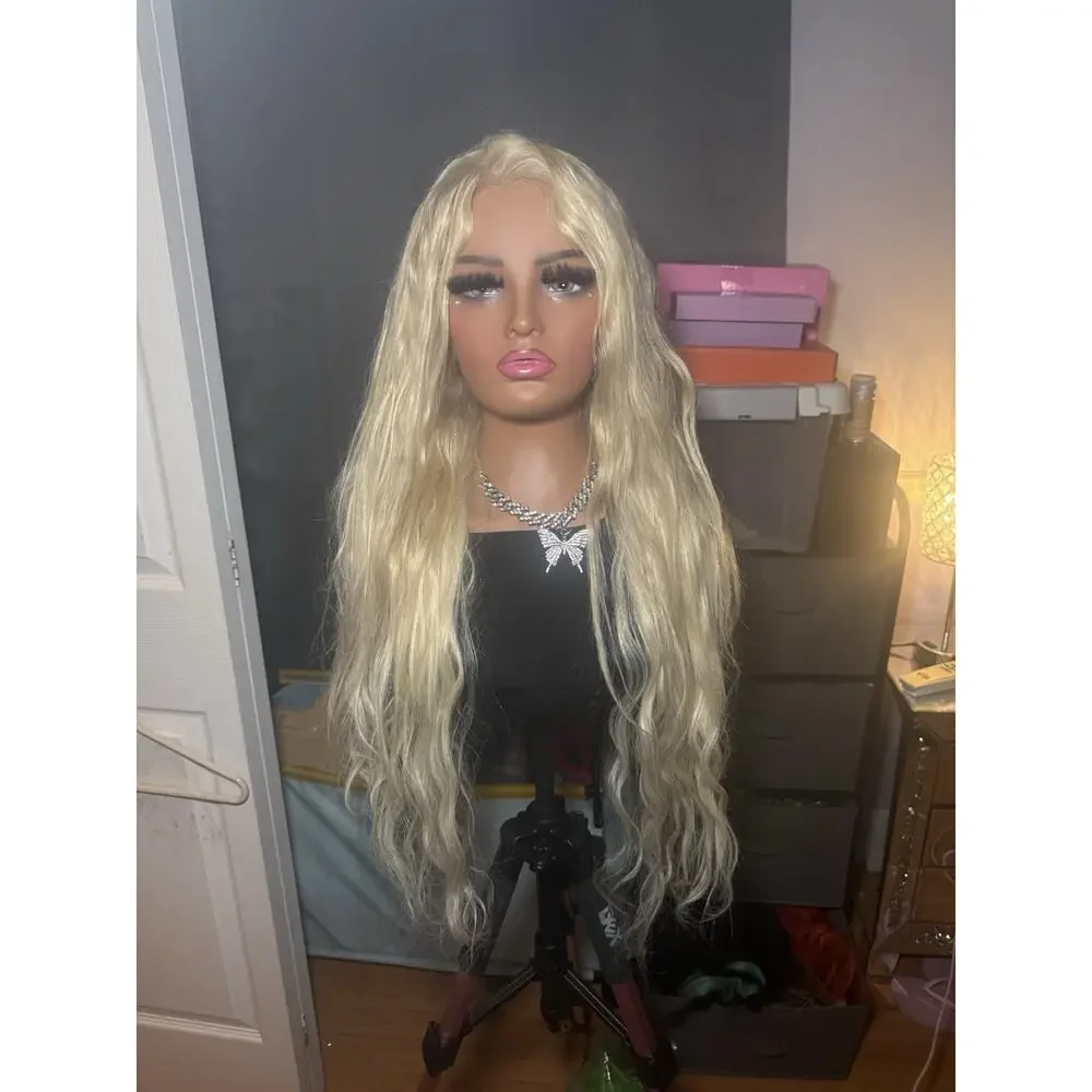 Human Hair Wig 13x6 Lace Front Platinum Blonde Long Wavy